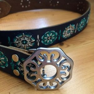 Lucky Brand Leather Floral Embroidered Belt (M)